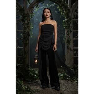 Musera Black Strapless Whimsigoth Ethereal Goddess Draped Bodysuit Top Size XS